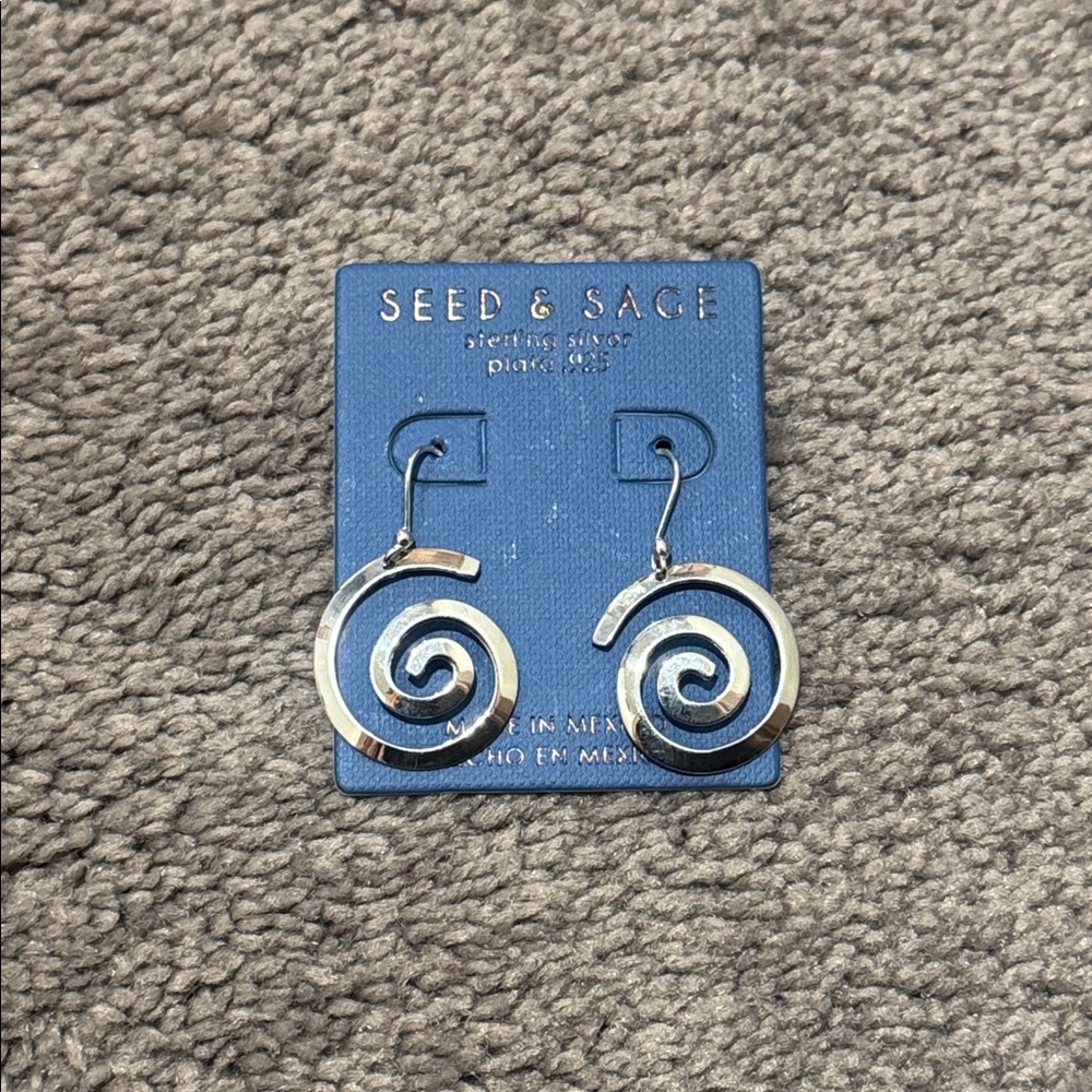 Seed & Sage 925 Sterling Silver Spiral Swirl Dangle Earrings Made in Mexico